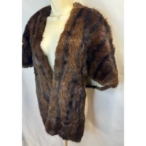 Handmade Vintage Real Fur Stole  / Capelet  - One Size - Rich Chocolate / Black